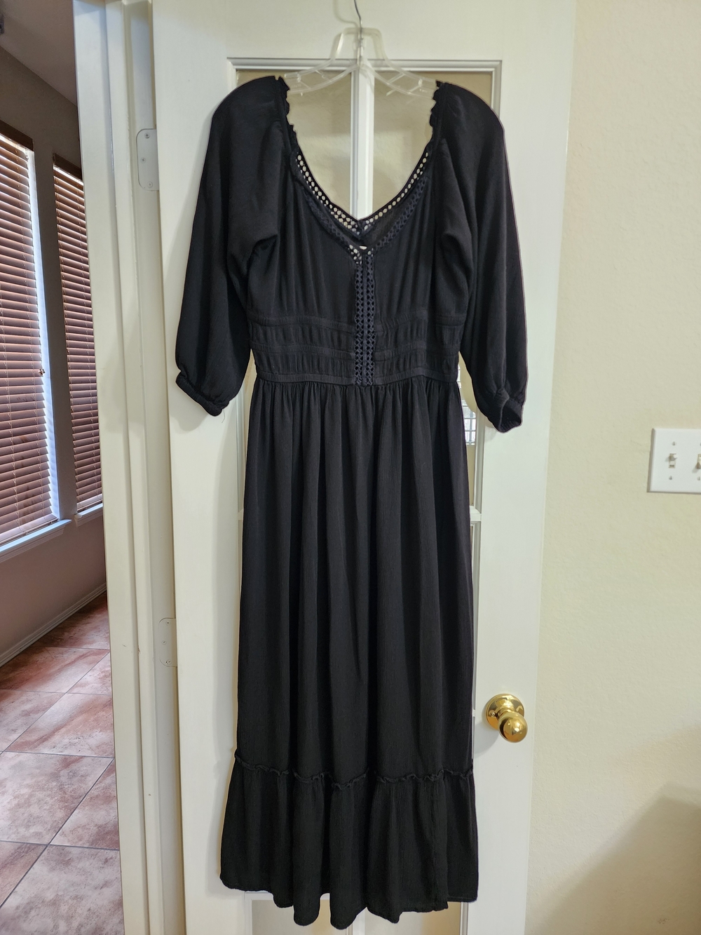 Earthbound Trading Co Black Boho Maxi Dress Crochet Gauze Medium